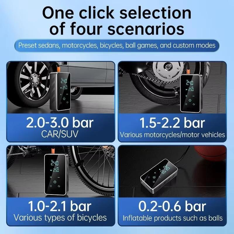 Portable Air Compressor, 150 PSI Car Tire Inflator with Touch Screen Display & Lighting, Wireless Design Air Pump for Car, Motorcycle, Bicycle & Ball